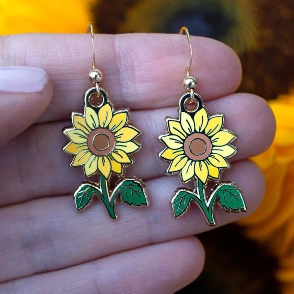 Sunflower‎ Dangle Earrings - RARE Gold-Plated Garden, Floral, & Nature Jewelry